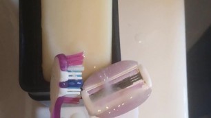 Cum on my unaware wife's toothbrush, soap and razor