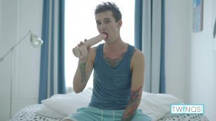 Young Inked Stud Noah Rides A Huge Dildo Before Barebacking Himself Hard!