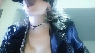 blowjob and footjob in leather jacket